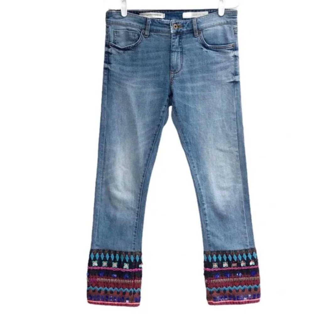 Anthropologie | Pilcro & The Letterpress Embroidered Beaded Slim Straight Jeans